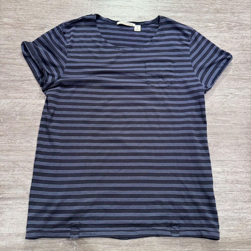 Scotch & Soda Shirt Womens Medium Blue Stripe Cotton Short Sleeve Pocket Tee